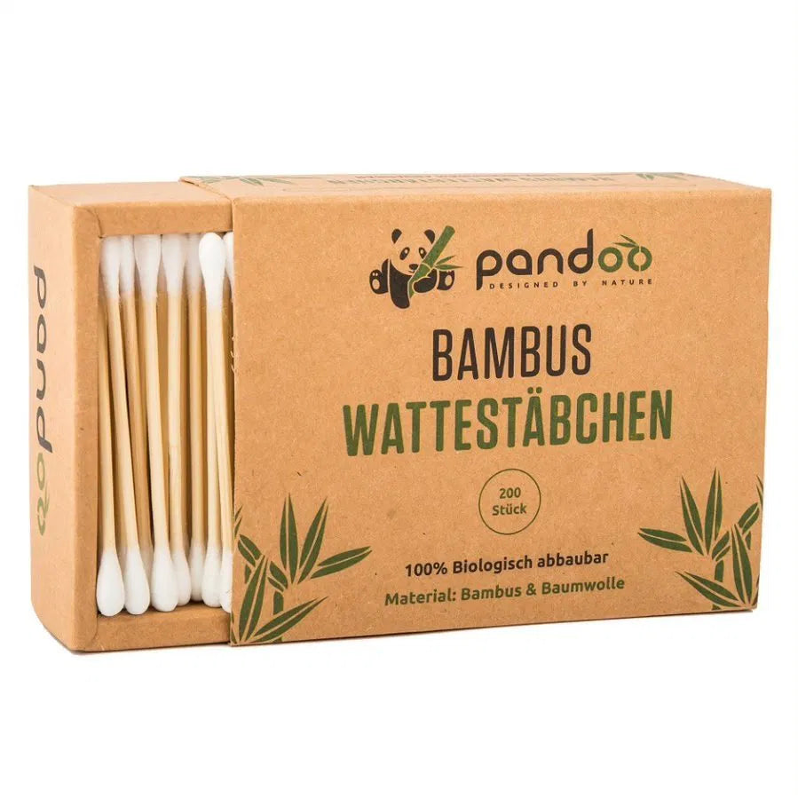 PANDOO Bambusové vatové tyčinky do uší s bio bavlnou, 200 ks